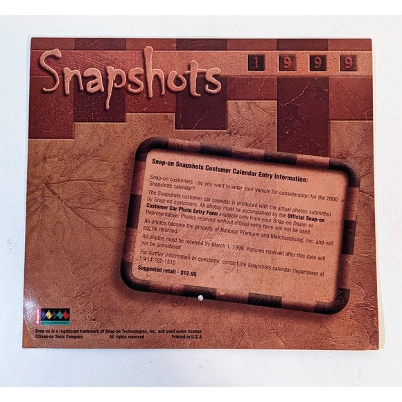 Vintage Snap On 1999 Calendar Snapshots Classic Cars Auto Mechanic 13x11.5 - Picture 2 of 2